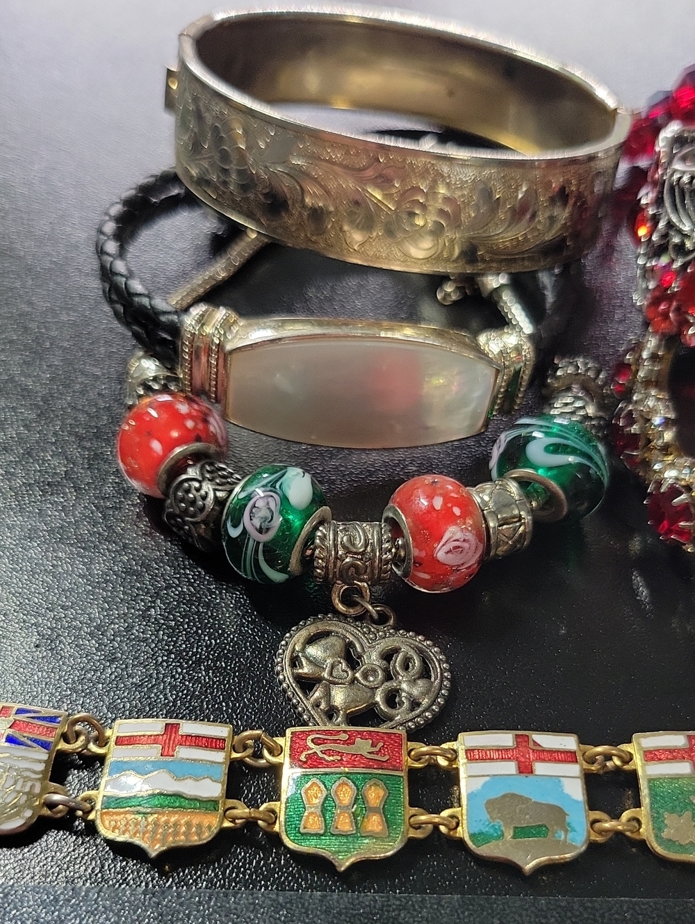 Glass Bead Charm Bracelet Lot
